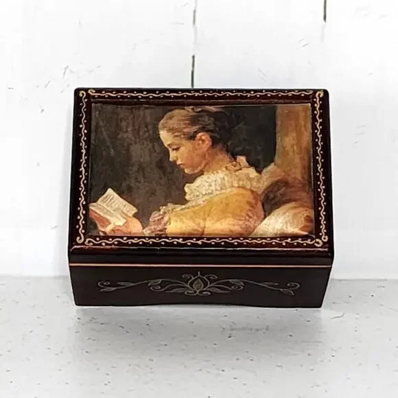 Linden A Young Girl Reading By Fragonard Japan Wood Music Box - Picture 10 of 10